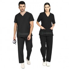 IndoSurgicals Scrub Suit for Doctors, Unisex, Poly Cotton (Black)
