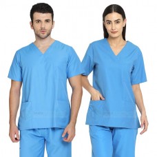 IndoSurgicals Scrub Suit for Doctors, Unisex, Poly Cotton (Sky Blue)