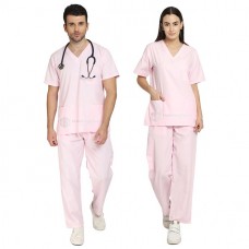 IndoSurgicals Scrub Suit for Doctors, Unisex, Poly Cotton (Baby Pink)